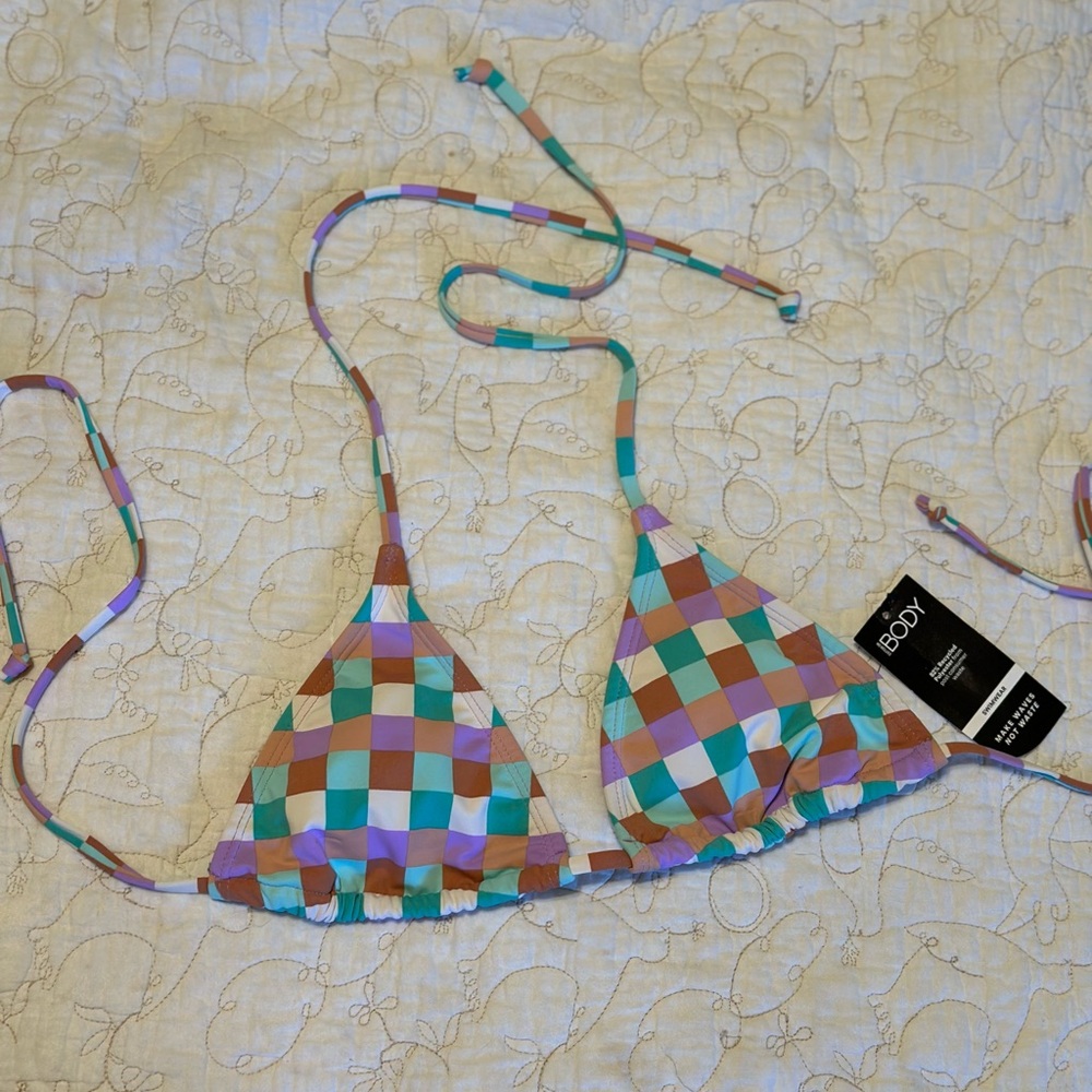 NWT Cotton:On Slider Triangle Bikini Top in Multi Check